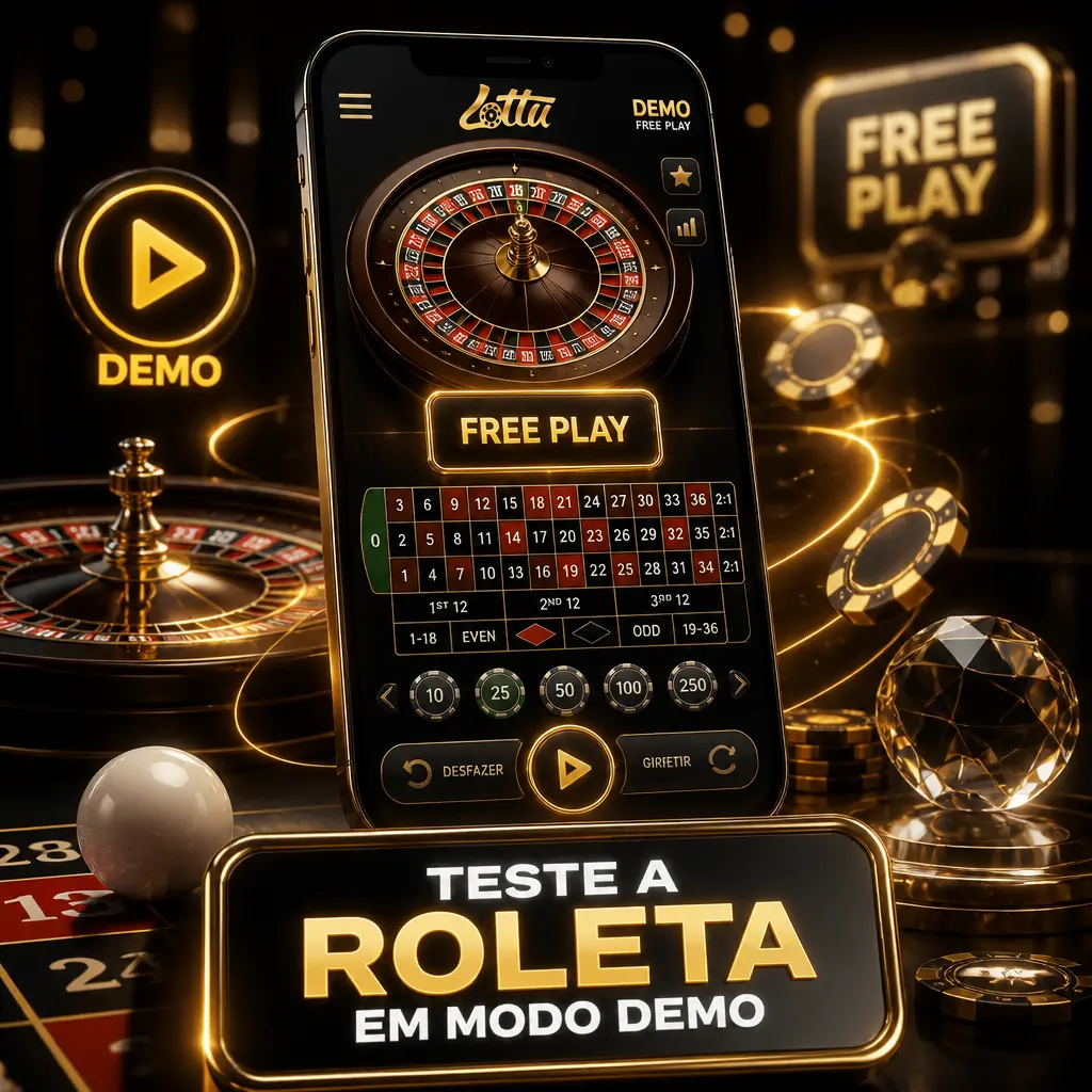 Roleta europeia, americana e francesa em modo demo da Lottu, com fichas virtuais para testar apostas sem dinheiro real.