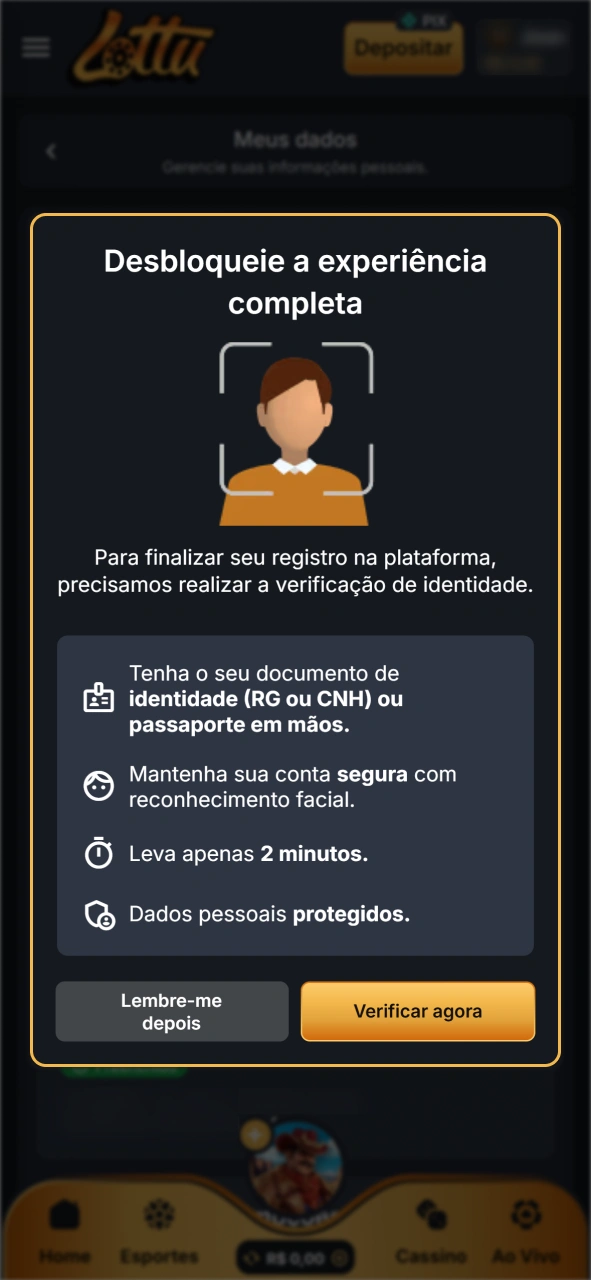 Forneça os documentos necessários para a sua verificação na Lottu.